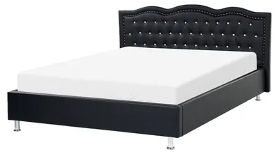 Produktbild von BELIANI Bett Kunstleder Schwarz Lattenrost 160 x 200 cm Geschwungene Kopfteil Dekorative Steppnähten Knopfverzierung Romantisch Klassisch