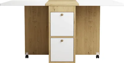 Produktbild von Flieks Essgruppe 5-tlg, Ausziehbar Esstisch mit 4 Hocker, Klappbar Küchentisch Set, Sitzgruppe 4 Personen, Esstisch mit Stauraum, Naturbelassen