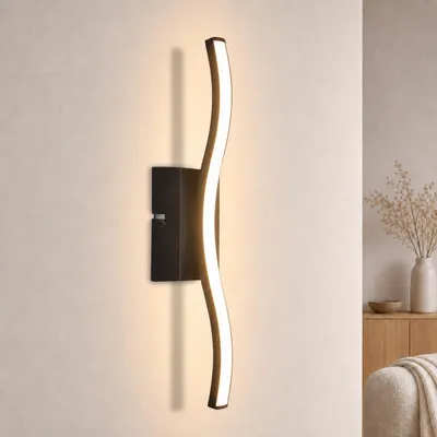 Immagine prodotto di ZMH Lampada da parete a LED Lampada da corridoio 6W 3000K Lampada da parete nera Lampada da camera da letto Lampada da cucina Illuminazione da interno a onde Bianco caldo Illuminazione da parete per camera dei bambini