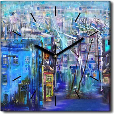 Produktbild von Coloray Uhr auf Leinwand 30x30 cm Wand Uhr Dekoration Wohnzimmer Segeltuch schwarze Hände -Stadtarchitektur.