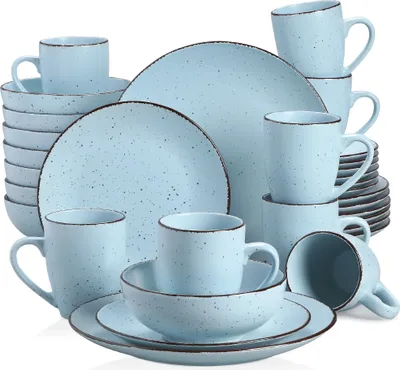 Zdjęcie produktu dla Zestaw naczyń VANCASSO MODA, jednokolorowy z plamkami, przyjazny dla środowiska materiał ceramiczny, 32 SZTUKI