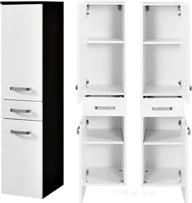 Produktbild von Säulenschrank Bobbi niedrig 30cm 2 Türen und 1 Schublade - graphit/hochglanz-weiß