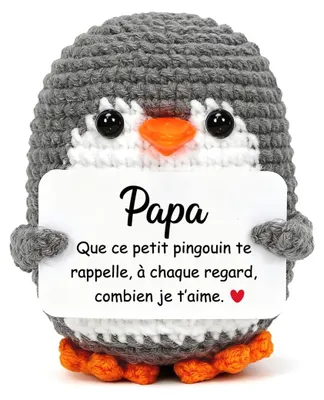 Handgehäkelter Pinguin – Geschenk für Papa, 1 Stück, grau