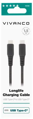 Produktbild von ViVanco™LongLife, 1,5 m, USB C, USB C, Schwarz