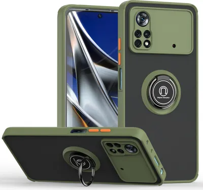 Produktbild von Xiaomi Poco X4 Pro 5G Hülle, Ring Halter Ständer Matte Transluzent TPU Rahmen Stoßfest Schutzhülle für Xiaomi Poco X4 Pro 5G Grün