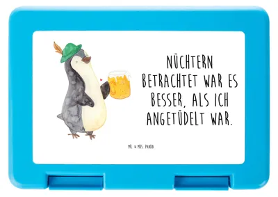 Produktbild von Mr. & Mrs. Panda Lunchbox Pinguin Bier - Weiß - Geschenk, Angetüdelt, , Essensbehälter, Vorratsbehälter, Bento Box, Brotbehälter, Bentobox, Feierabend