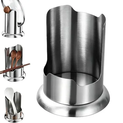 Produktbild von Multifunktionaler Topfdeckelhalter mit Tropfschale, Löffelablage, Spritzschutz, Schneidebrett- und Tabletständer,Edelstahl,für die Küchenarbeitsplatte