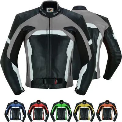 Produktbild von Herren Motorrad Lederjacke Motorradjacke mit Protektoren, Farbe:Grau, Größe:58/3XL