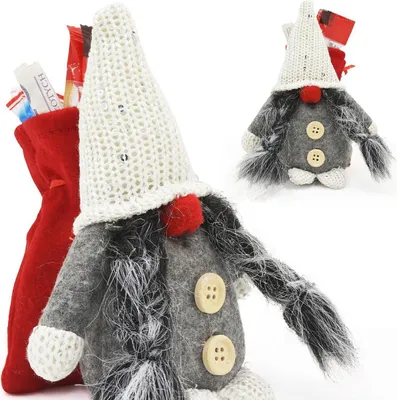 Immagine prodotto di Gnomo natalizio decorativo con sacco dei regali 15 cm – Grigio scuro
