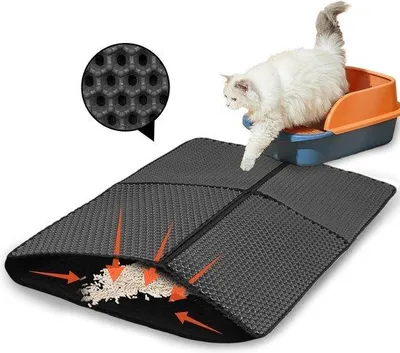 Productafbeelding van 75x55 cm waterdichte XXL honingraatdesign kattenbakmat - inclusief inklapbare mat - groot kattenkussen voor kattentoilet