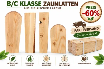 Productafbeelding van Omheininglatten 9x2x100 cm, Siberisch lariks, kwaliteit B/C, klasse 30, pakketverzendung, AI-gegenereerde afbeelding