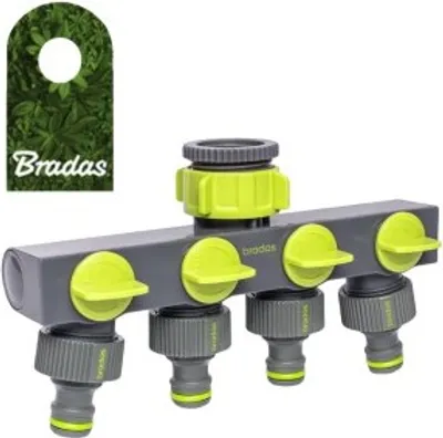 Image de Distributeur d'eau 4 voies 4 vannes Distributeur quadruple pour tuyau d'arrosage Robinet d'arrêt Distributeur de tuyau LE-03033K Bradas