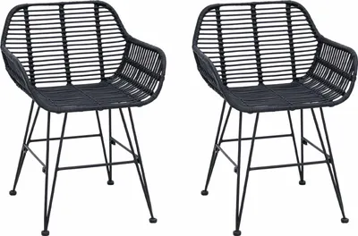 Produktbild von vidaXL Esszimmerstuhl 2 stk. Rattan und Eisen Schwarz 55 x 50 x 74 cm