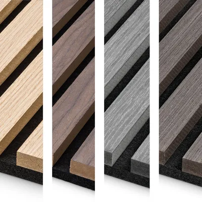Produktbild von HAGEFOL® Akustikpaneele Holz Wandpaneele Musterbox (17x12cm), für Farben: Eiche, Walnuss, Grau, Schwarz