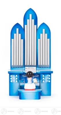 Produktbild von Engel an der Orgel mit Spielwerk "Stille Nacht" - Blaue Flügel (18,5cm) von Kunstgewerbe Uhlig