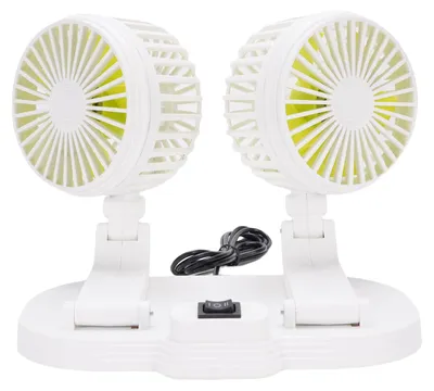 Obrázek produktu pro USB ventilátor do auta, 5 V DC, 2 rychlosti, tichý chod, otočný o 360 stupňů, přenosný stolní ventilátor s dvojitou hlavou pro SUV, karavany a nákladní vozy, bílý