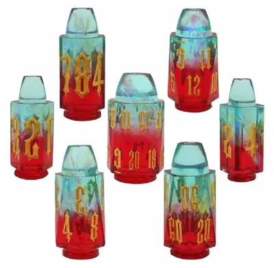 Produktbild von Lapi Toys DnD Würfelset Blazing Surge – 7 polyedrische RPG Würfel aus Acryl – Rot / Blau