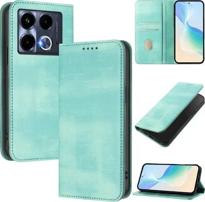Produktbild von Handyhülle für Infinix Note 40 4G, Vintage Leder RFID Schutz Kartenfach Standfunktion Magnetische Klapphülle Türkis