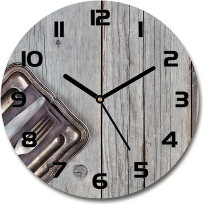 Produktbild von Wanduhr aus Glas 30fi Glasbild Glasuhr Gehärtetes Glas - schwarze-zeiger - Cutlery on boards