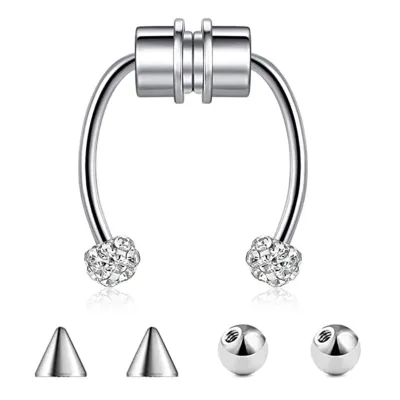 Produktbild von Magnetischer Nasenring, antiallergisch, Edelstahl, gefälschte Septumringe, modischer Nasenring für Erwachsene-Silber