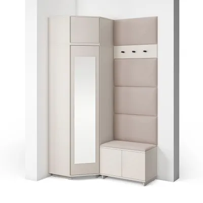 Produktbild von Garderoben-Set Napoli Version 18: Eckschrank mit Polsterpaneelen, Schuhschrank Flur und Eingangsbereich (Cashmere/Trinity 02)