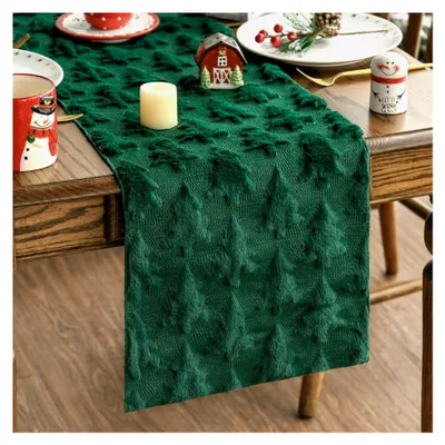Produktbild von Weicher Plüsch-Samt Tischläufer in Felloptik Grün für Weihnachten, Winter, Küche, Urlaub und Party Nachbildung 33x183 cm