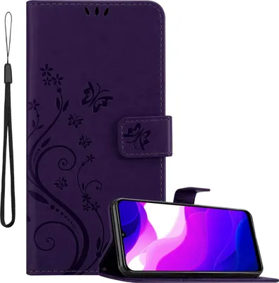 Obrázek produktu pro Cadorabo kryt pro Xiaomi Mi 10 LITE v barvě FLORAL DARK PURPLE ochranný kryt v květinovém designu s magnetickým zavíráním, funkcí stojánku a sloty na karty flipové pouzdro květinový kryt pouzdro na mobilní telefon s odklápěcím krytem pouzdro typu kniha