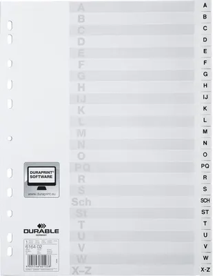 Obrázok produktu pre Durable 6164-02 - Alphabetischer Registerindex - Polypropylen (PP) - Weiß - Porträt - A4 - 230 mm