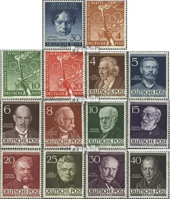 Produktbild von Briefmarken Berlin (West) 1952 Mi 87-100 (kompl.Ausg.) Jahrgang 1952 komplett postfrisch Beethoven