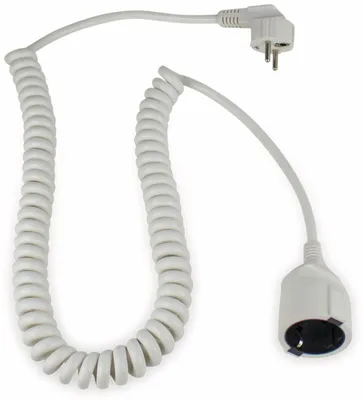 Zdjęcie produktu dla as-Schwabe kabel spiralny 1-2.5m rozszerzalny wtyczka kątowa Schuko 230V 16A biały IP20