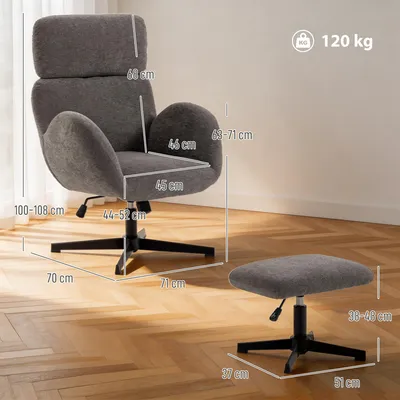 Obrázek produktu pro Křeslo HOMCOM s podnožkou, otočné, s nastavitelnou výškou, lounge křeslo s sametovým povrchem