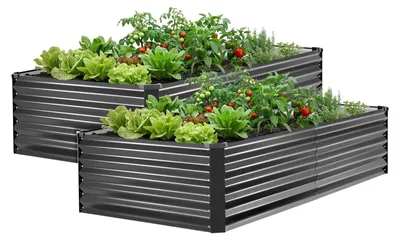 Image de VEVOR Potager surélevé en métal, lot de 2, 203 x 102 x 46 cm, potager rectangulaire, kit de bacs à fleurs pour l'extérieur, potager avec gants, parterre de fleurs, bac à fleurs, manivelle pour fleurs et légumes