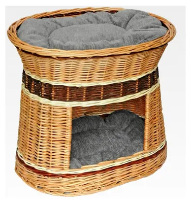 Produktbild von Katzenkorb Katzenturm mit Kissen aus Weide