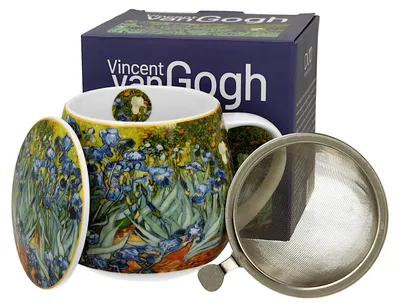 Image de Duo | Tasse à thé avec passoire - 430 ml - Van Gogh Irises - Design artistique - Porcelaine de haute qualité
