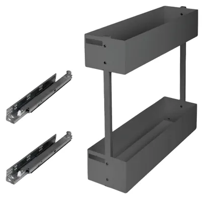Produktbild von Küchenschrankauszug mit Softclose 200mm rechts | 2 Etagen | Anthrazit | Ausziehbarer Apothekerschrank | Küchenschrank Organizer