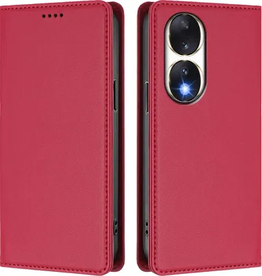 Obrázek produktu pro Kožené pouzdro pro Honor 90, magnetické flipové pouzdro zPolyuretankůže se stojánkem Červená