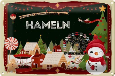 Produktbild von Blechschild Weihnachten Grüße aus HAMELN 30x20cm