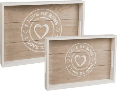 Produktbild von OOTB Weiß/naturfarbenes Holz-Tablett I love my home