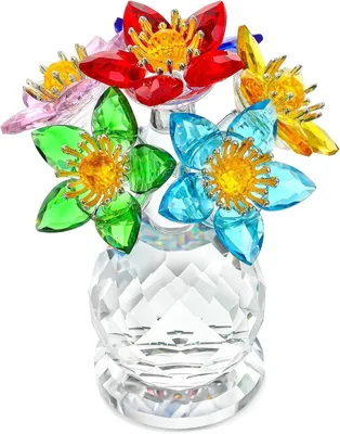 Productafbeelding van Kleurrijke kristallen bloem beeldje met basis - Veelkleurige bloemen woondecoratie kerst tafelblad
