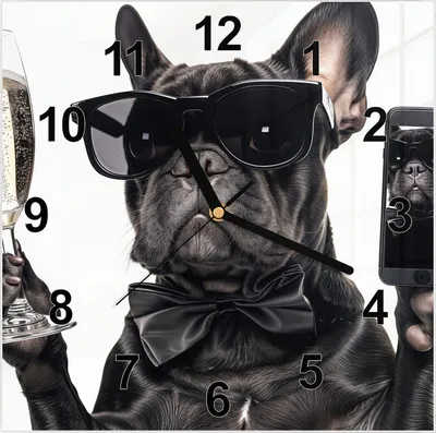Produktbild von Wanduhr aus Glas mit Motiv Sonnenbrillenhund- 30 x 30 cm - inkl. Aufhängesystem