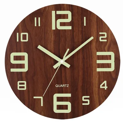 Image de Horloge mural en bois lumineux, diamètre 30 cm - Fonctionnement silencieux et design vintage