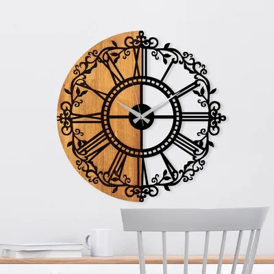 Produktbild von Opviq, Wooden- TNL1163, Nussbaumfarbe,Schwarz, Wanduhren, 100% Holz (Dicke: 3 cm) / Metall