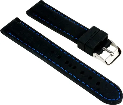 Produktbild von Ersatzband Uhrenarmband Silikon Band schwarz glatt mit blauer Ziernaht 25536S, Stegbreite:18mm
