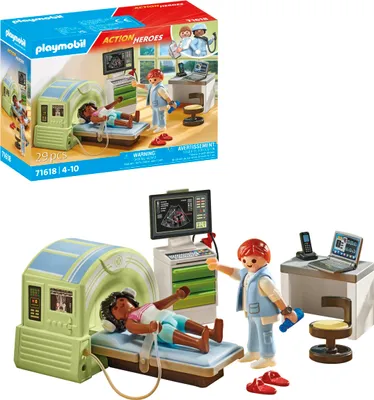 Produktbild von PLAYMOBIL Action Heroes 71618 MRT mit Patient, realistische Untersuchung beim Radiologen, zu über 80 % aus recycelten und biobasierten Materialien, detailreiches Spielzeug für Kinder ab 4 Jahren