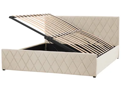 Produktbild von BELIANI Bett Beige Samtstoff mit Lattenrost 180 x 200 cm Kopfteil Bettkasten Hochklappbar Modern Glamourös Doppelbett Schlafzimmer Möbel Ausstattung