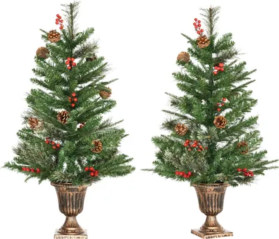 Obrázek produktu pro Umělý vánoční stromek - sada 2 kusů - 90 cm - 110 větví - s květináčem - olivově zelený