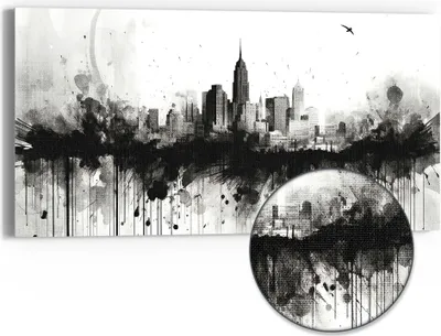 Produktbild von DEQOART Hybrid Leinwand Bild 60x30 cm 'Schattenstadt' Wandbild Glas flach modern