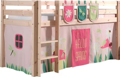 Produktbild von Vipack Spielbett Pino, Liegefläche 90x200 cm mit Textilset Vorhang und 3 Taschen "Spring"
