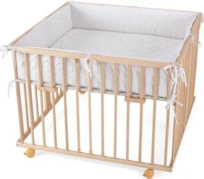 Produktbild von WALDIN Baby Laufgitter Laufstall ca.100 x 100 cm Buche massiv höhen-verstellbar,grau/Punkte,Natur/unbehandelt