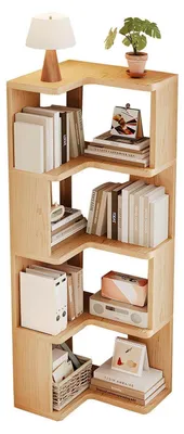 Image de Étagère d'angle, 4 niveaux, en bois, de 40 cm de hauteur, finition bois